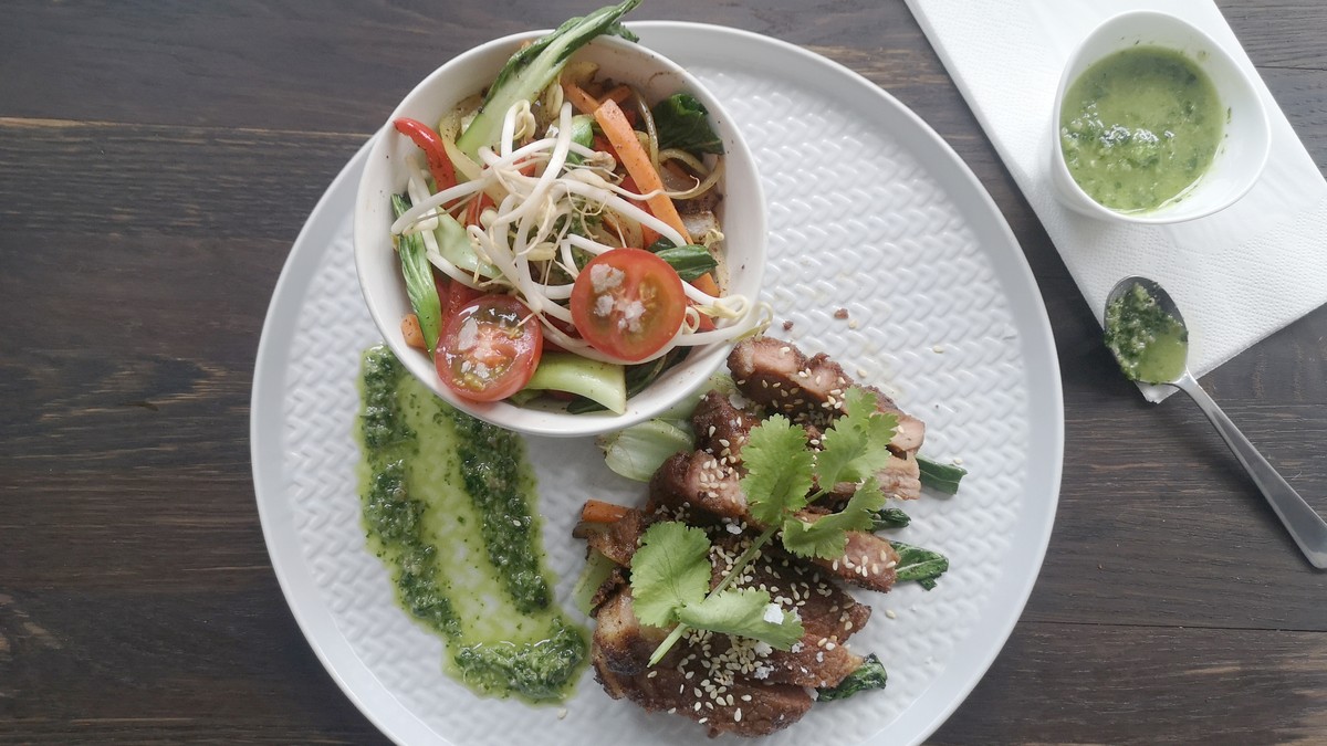 Crispy Pork, Schnitzel med Asiatisk vri